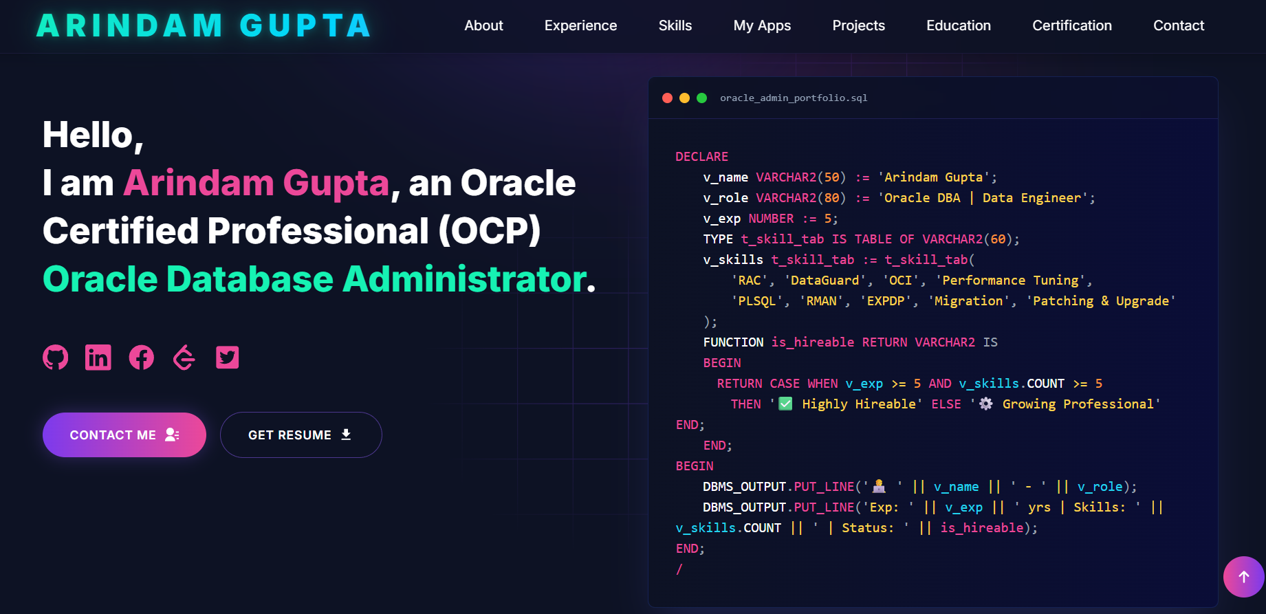 Personal Portfolio — Oracle DBA